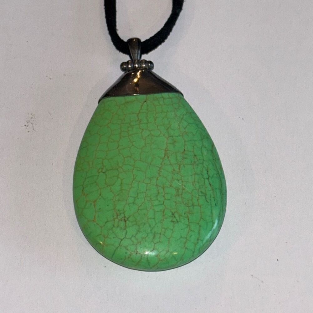 Vintage Southwestern Barse Sterling Silver Leather Turquoise Pendant Necklace